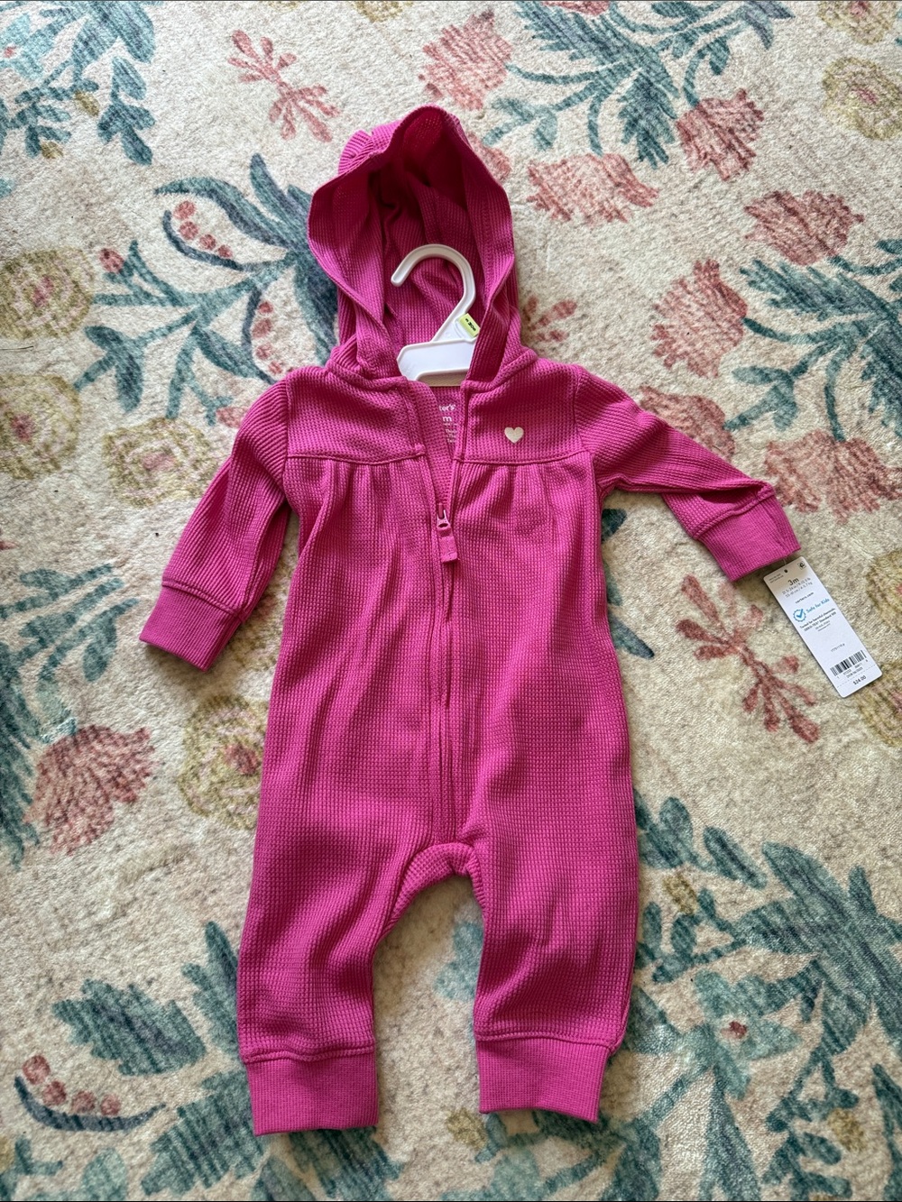 🔹2/$10🔹 Carters - 3 months- NWT - Baby Girls' Hooded Romper in Bright Pink